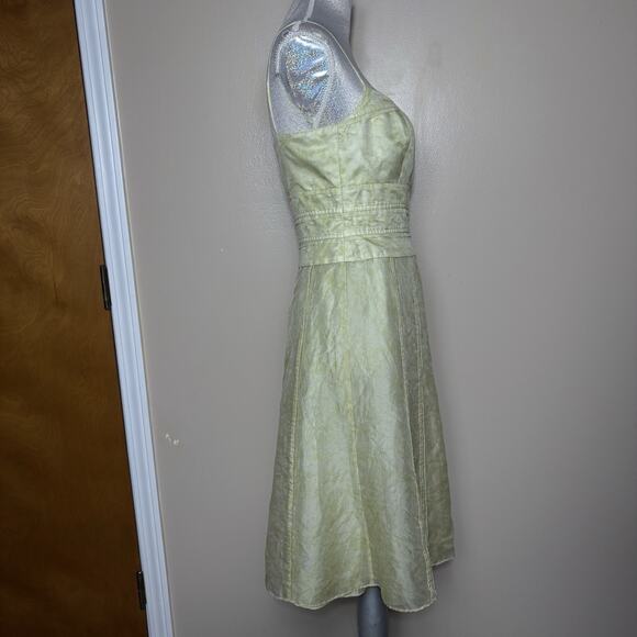 ANN TAYLOR Lime Green Silk Dress Size 4 Spaghetti Straps Coquette Wedding Pastel - Picture 2 of 15